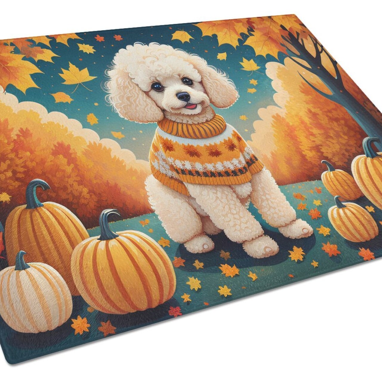 Edge Collections - 15" x 12" - Multicolor - Poodle Dog Decorative Glass Cutting Board - 1 Piece